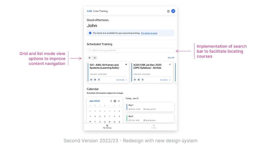 Home screen grid and list views with course search — 2022–23 redesign