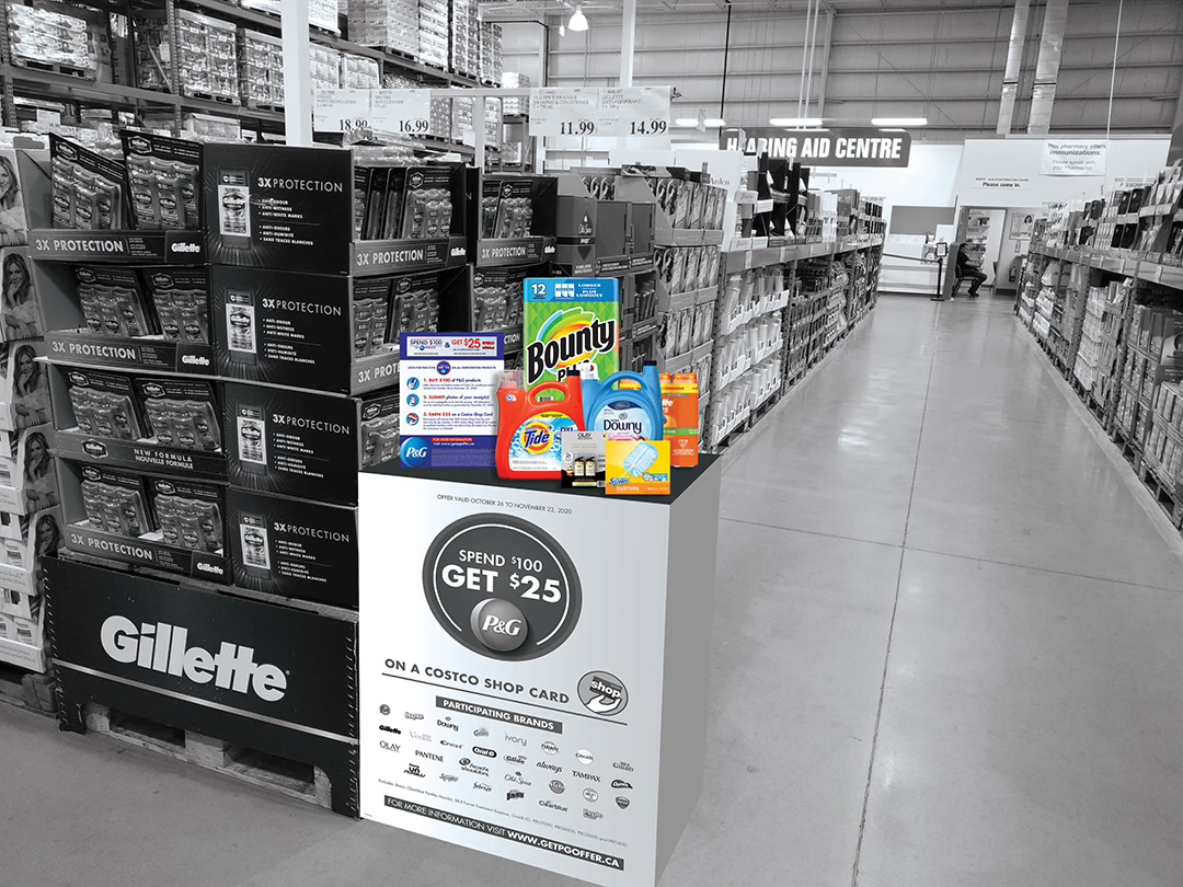 Spend & Get endcap display in a Costco warehouse