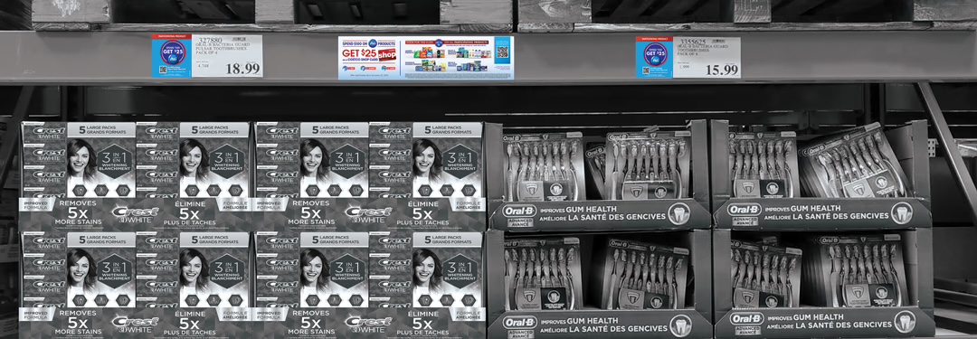 Spend & Get shelf talkers on Crest and Oral-B at Costco
